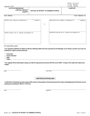 Notice of Intent to Dismiss Appeal