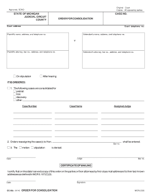 Michigan Court Order for Consolidation