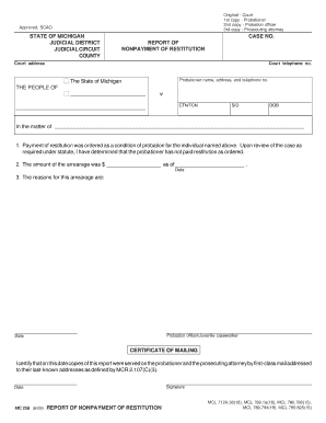 Michigan Nonpayment of Restitution Report