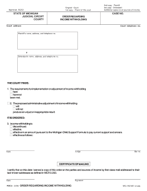 Michigan Income Withholding Order