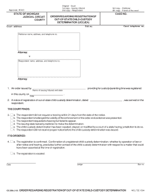 Order Regarding Registration of Out-of-State Child-Custody Determination