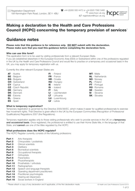 HCPC Temporary Registration Declaration