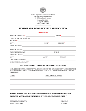 Temporary Food Service Application