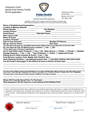 Maryland Temporary Food Service Facility Permit Application