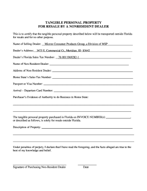 Florida Tax Certificate for Nonresident Dealer