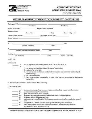 VHHSBP Domestic Partnership Eligibility Statement