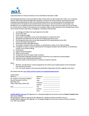 Cargo Declaration for Inbound Containers to the USA