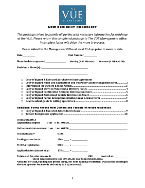 New Resident Checklist Form
