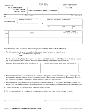 Michigan Order for Competency Examination