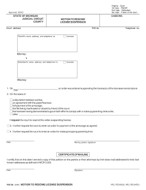Motion to Rescind License Suspension