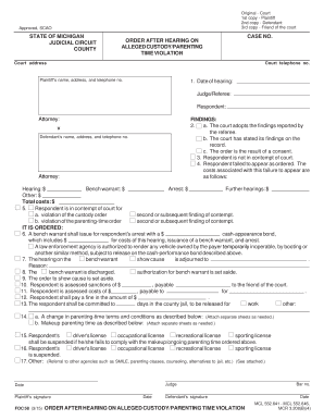 Michigan Order After Hearing on Alleged Custody/Parenting Time Violation