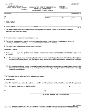 Order After First-Phase Hearing to Waive Jurisdiction