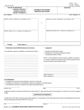 Judgment Regarding Arbitration Award