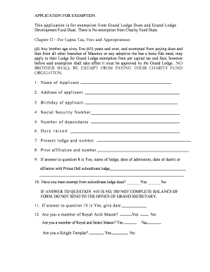 APPLICATION FOR EXEMPTION This application is for