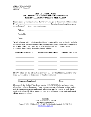 City of Indianapolis Residential Permit Parking Application