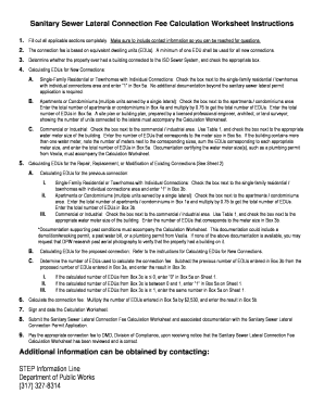 Sanitary Sewer Lateral Connection Fee Calculation Worksheet