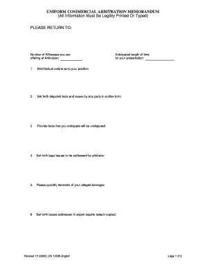 Uniform Commercial Arbitration Memorandum