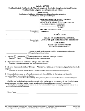 Certificación de la Notificación de Alternativas para la Resolución Complementaria de Disputas