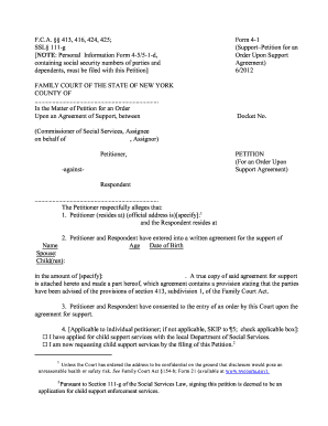 New York Support Agreement Petition