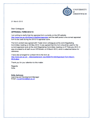 21 March 2013 Dear Colleagues APPRAISAL FORM 2012/13 I am ...