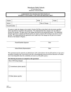 Section 504 Plan Change Agreement