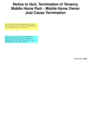 Michigan Notice to Quit for Mobile Home Park