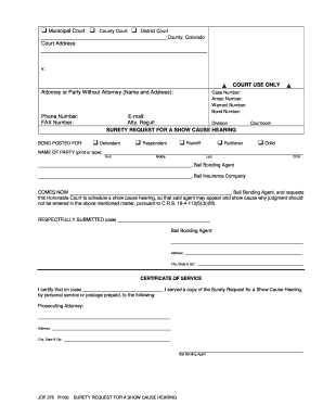 Surety Request for a Show Cause Hearing