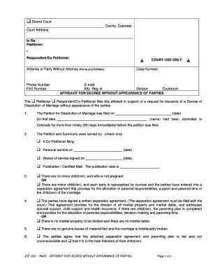 Affidavit for Decree Without Appearance of Parties