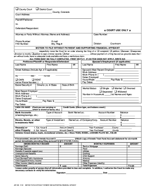 Motion to File Without Payment and Supporting Financial Affidavit