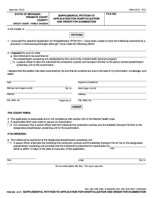 Michigan Supplemental Petition for Hospitalization