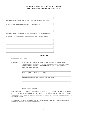 US Federal Court Civil Complaint Form