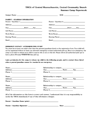 YMCA Summer Camp Registration Form