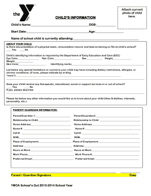 YMCA Child Enrollment and Consent Form