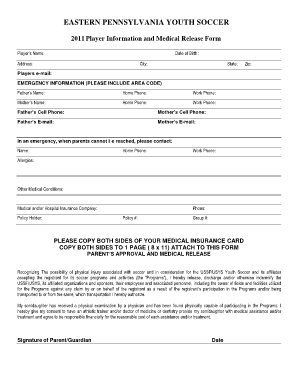 2011 Player Information and Medical Release Form