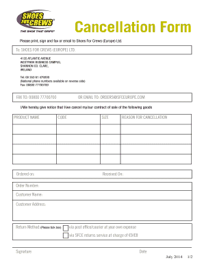 Shoes For Crews Cancellation Form