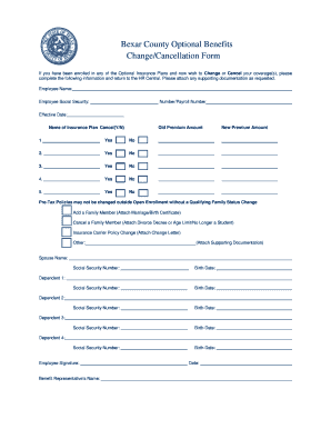 Bexar County Optional Benefits Change/Cancellation Form
