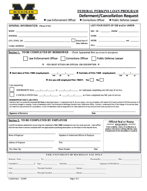 Federal Perkins Loan Deferment/Cancellation Request