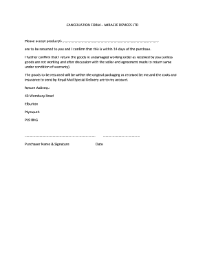 Cancellation Form - Miracle Devices Ltd