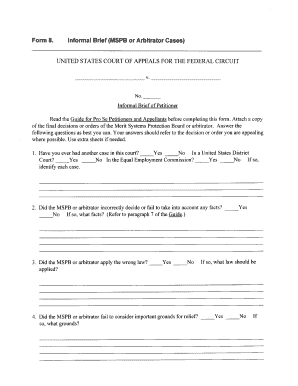 Informal Brief for MSPB or Arbitrator Cases