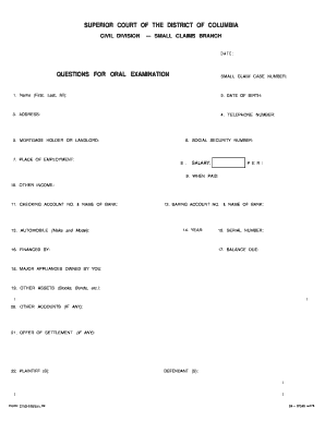 Small Claim Case Oral Examination Form