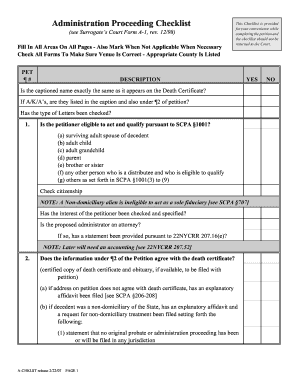 New York Administration Proceeding Checklist