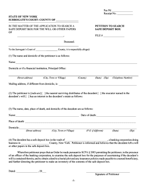 New York Petition to Search Safe Deposit Box