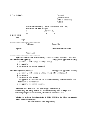 New York Family Court Order of Dismissal