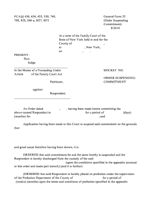 New York Order Suspending Commitment