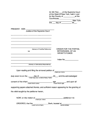 Order for Partial Withdrawal of an Infant's Funds