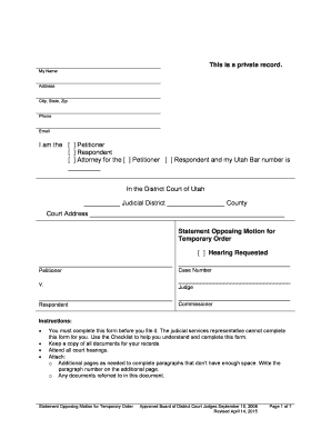 Statement Opposing Motion for Temporary Order