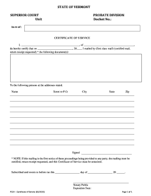 Vermont Certificate of Service