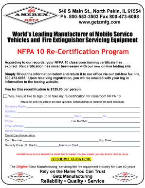 NFPA 10 Re-Certification Form