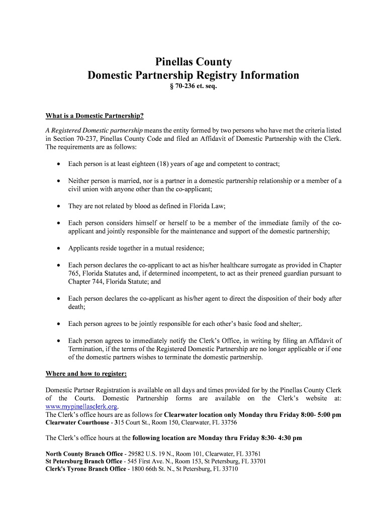 Fillable Online Domestic Partnership Registry Information Fax Email