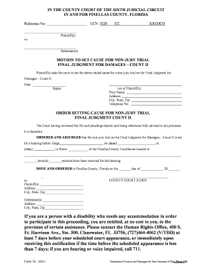 Motion to Set Cause for Non-Jury Trial